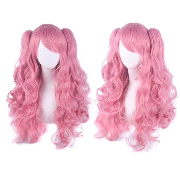 Ladies Long Lolita Double Ponytail Cosplay Synthetic Wig Half Black Half Red Halloween Gold Pink Red Halloween Party Wig