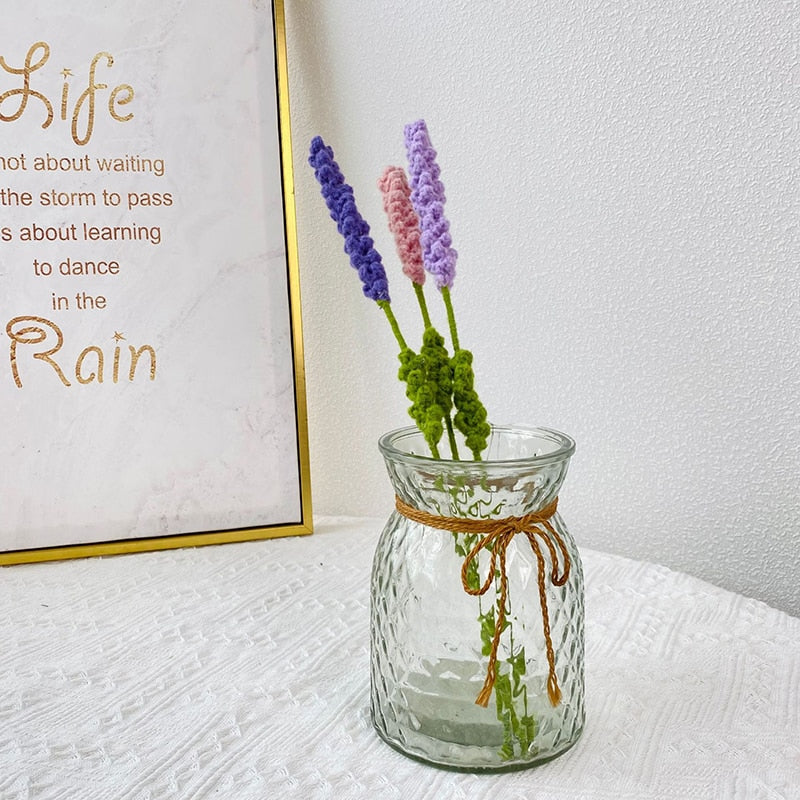 1pcs Hand-Knitted Flower Daisy Flower Lavender Sunflower Knitting Flower Knit Home Decor