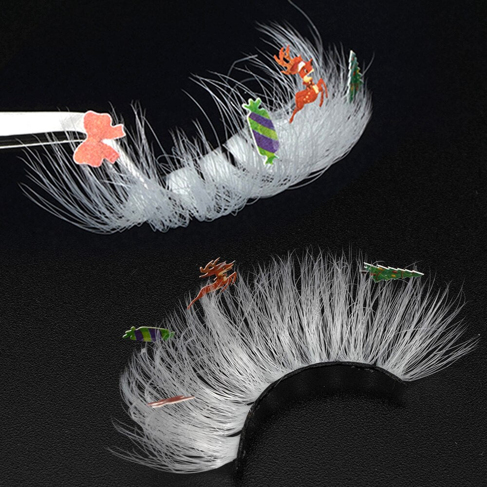 Faux Mink Lashes with Christmas Cartoon 3D False Eyelashes Christmas Party Makeup 25MM Eyelash Charming Colored Glitter