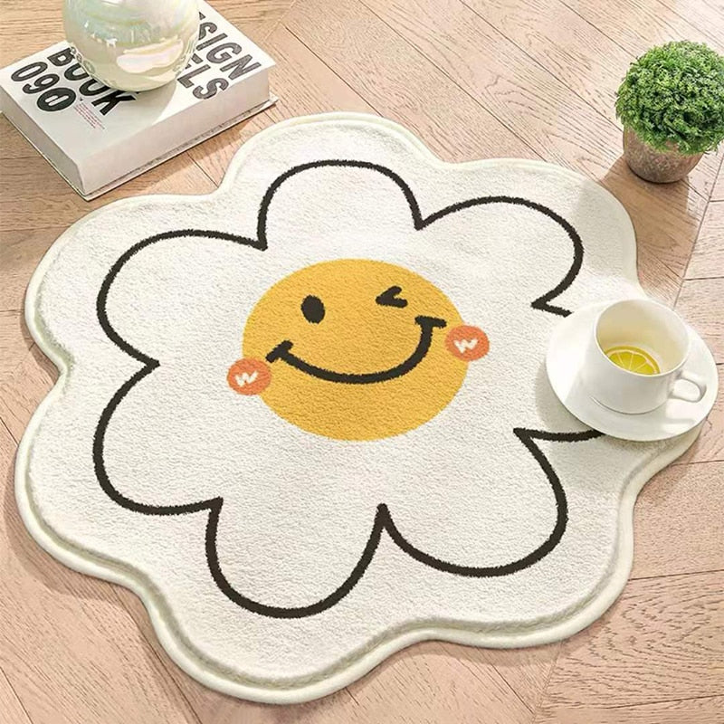 Flower Rug Living Room Nordic Smiley Flower Carpet Bedroom Bedside Area Rugs Plush Floor Mat Home Decor Non-slip Bath Mat