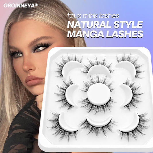 5 Pairs Eyelashes Manga Lashes Natural Cosplay False Lashes Fluffy Soft Cross Fairy Little Devil Lashes Extension