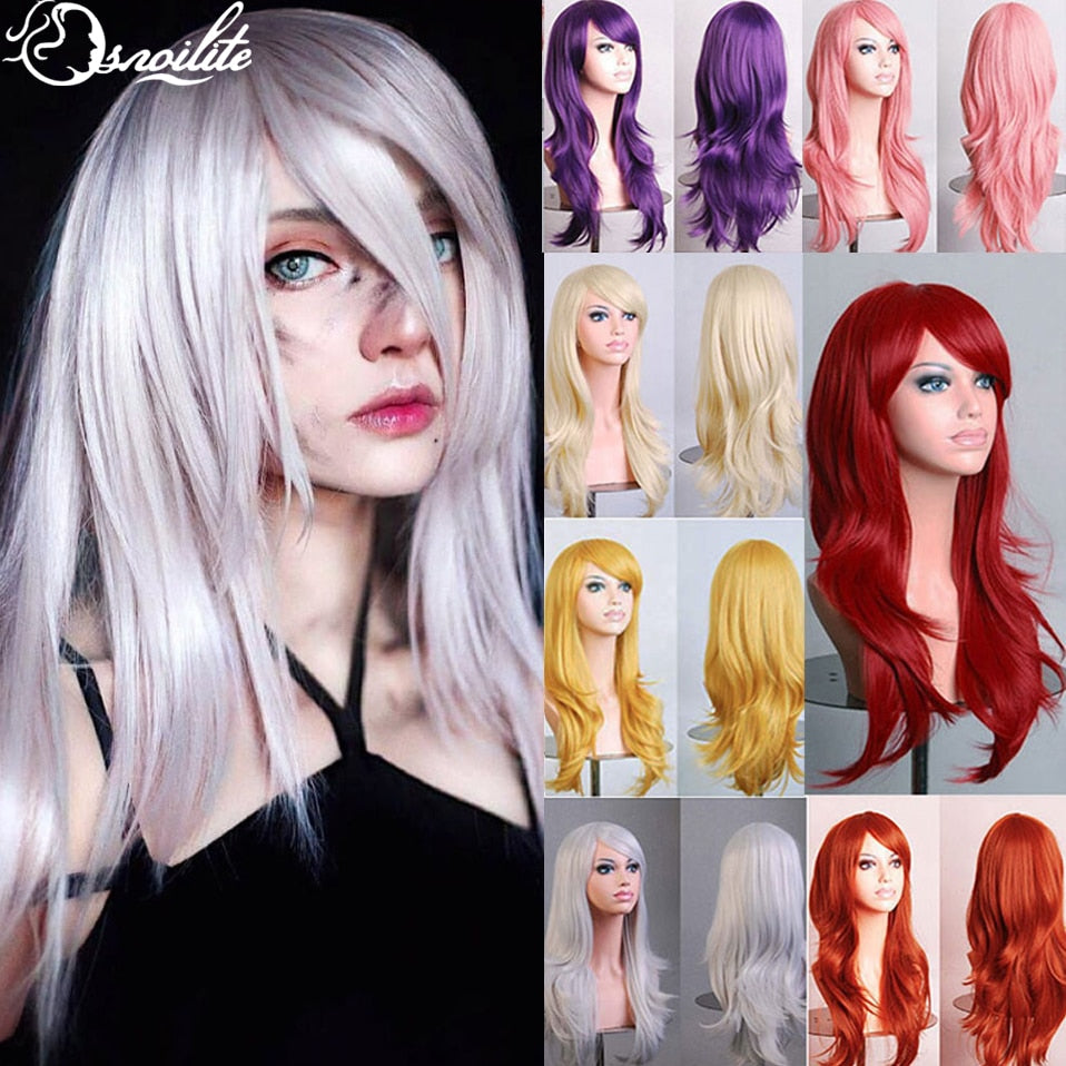 S-noilite Synthetic 28colors 22inch Loose Wave Wigs Halloween Cosplay Wig Blue Red Pink Grey Purple Hair Cosplay