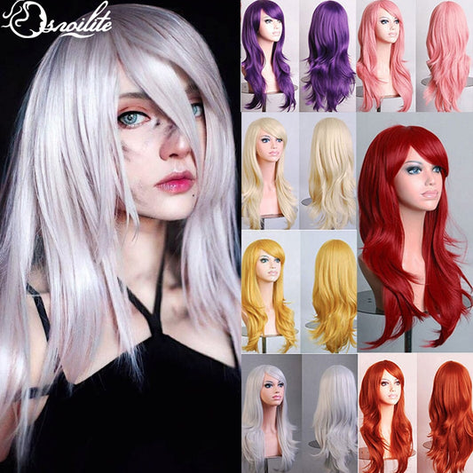 S-noilite Synthetic 28colors 22inch Loose Wave Wigs Halloween Cosplay Wig Blue Red Pink Grey Purple Hair Cosplay