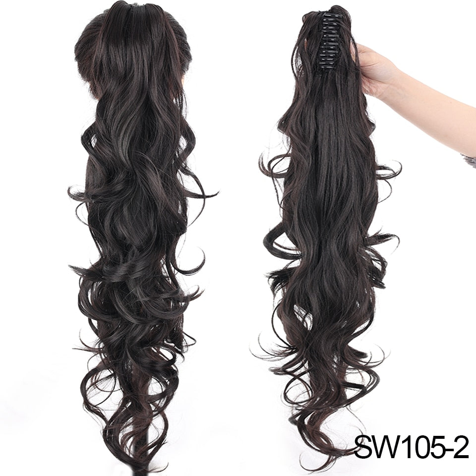 Synthetic Claw Clip Ponytail Extension Wavy Ponytail Long Straight Hair Ponytail Extension Clip Type Ladies Wig