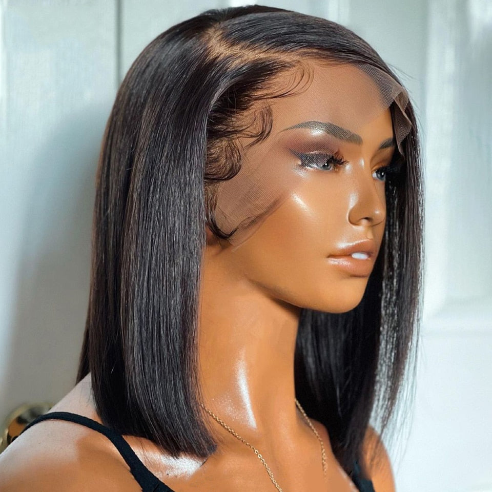 Human Hair Wigs Brazilian Straight Bob Wigs Transparent Frontal Wig Cheap PrePlucked Lace Wigs Natural Hair