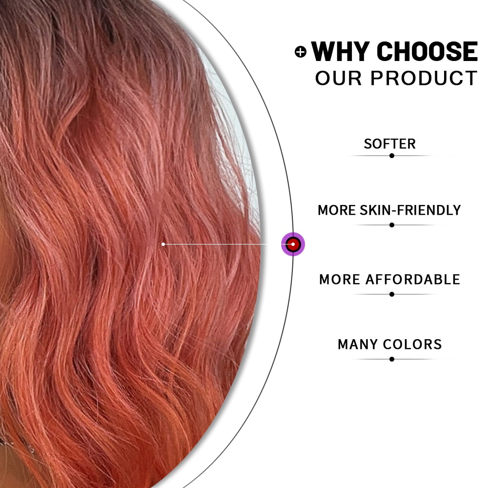 Short Bob Synthetic Wig Ombre Pink Water Wave Hair Wigs With Bangs Cosplay Lolita Heat Resistant Natural Hair