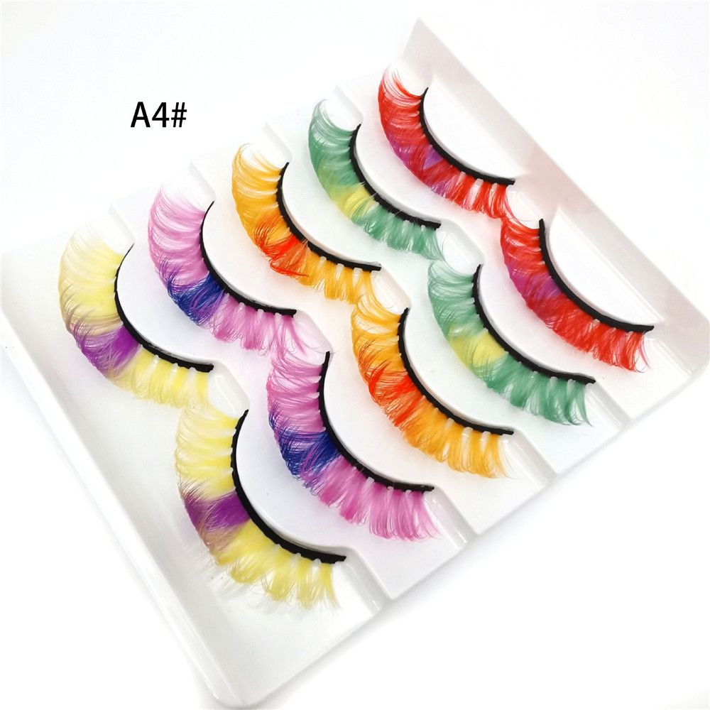 5Pairs Coulorful 3D Mink DD Curl Russian Colorful False Eyelashes Reusable Fluffy Natural Super Volume