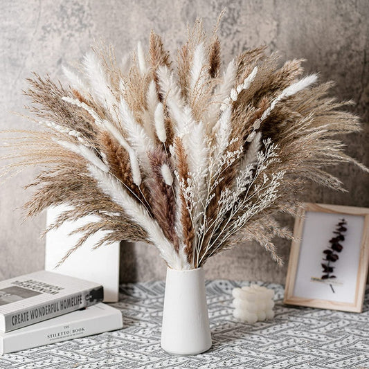 80PCS Natural Dried Pampa Grass Bouquet Boho Home Decor Bouquet Phragmites Dried Flowers Bouquet for Wedding Ramadan Decoration