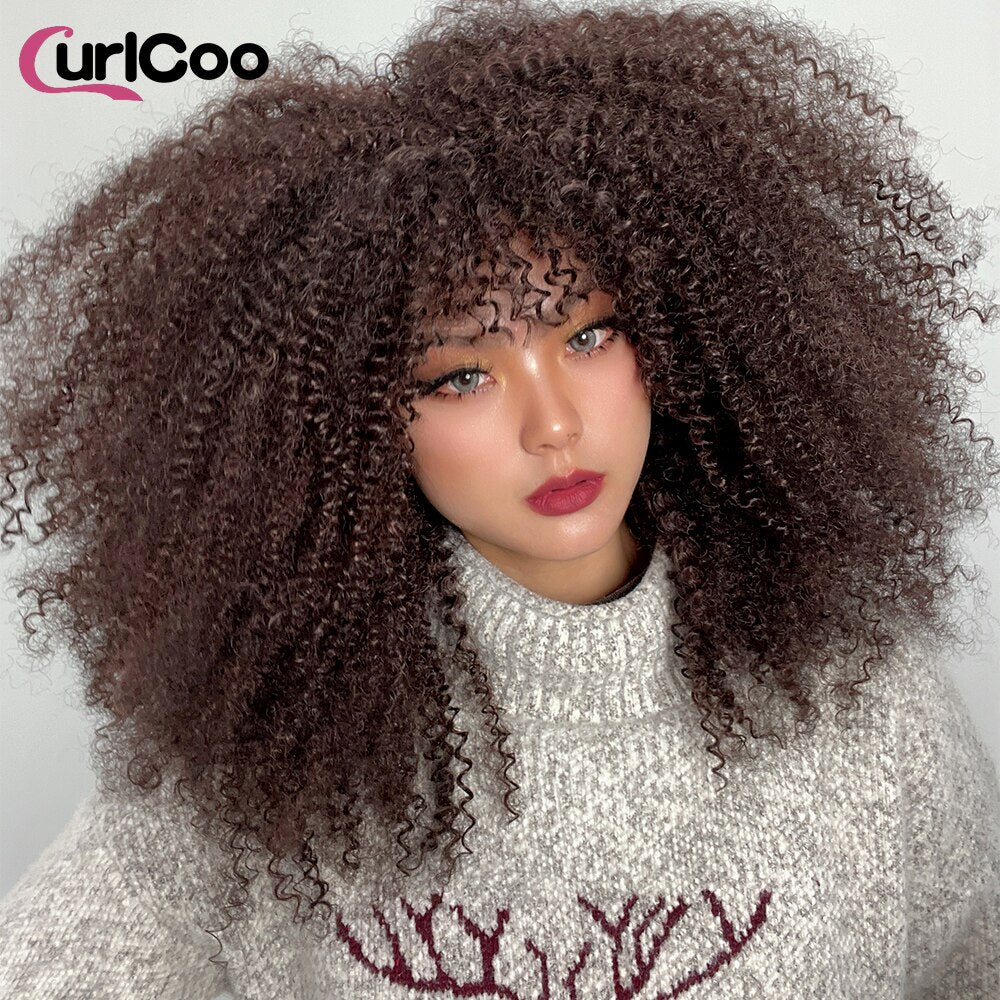 Short Hair Afro Kinky Curly Wig With Bangs For Women Synthetic Ombre Glueless Blonde Red Cosplay Highlight Wigs