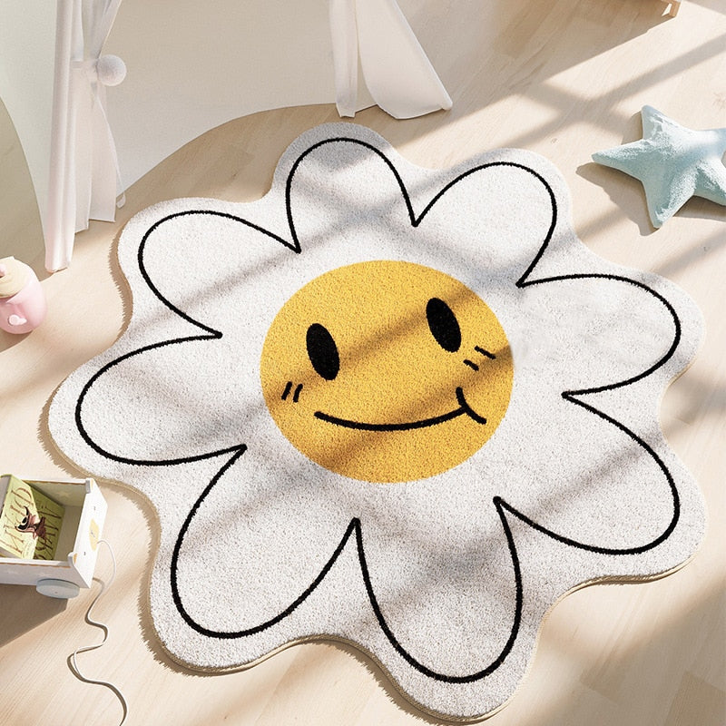 Flower Rug Living Room Nordic Smiley Flower Carpet Bedroom Bedside Area Rugs Plush Floor Mat Home Decor Non-slip Bath Mat