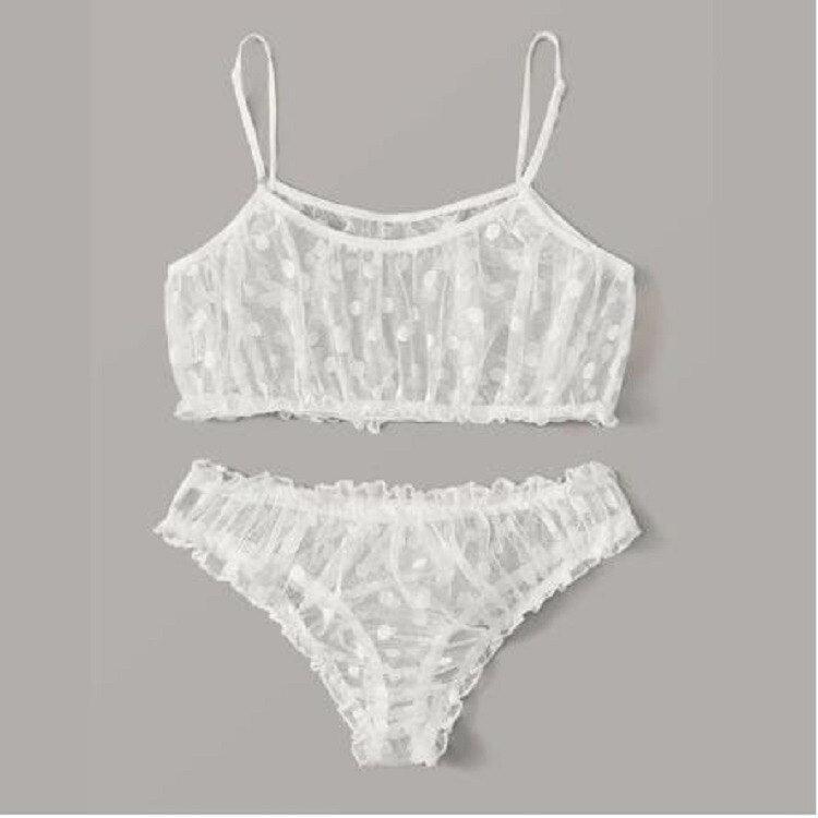 Sexy Women Underwear Lace Floral Wire Free Lingerie Set Off-Shoulder Small Chest Bralette+Thong Beachwear Transparent Bra Set