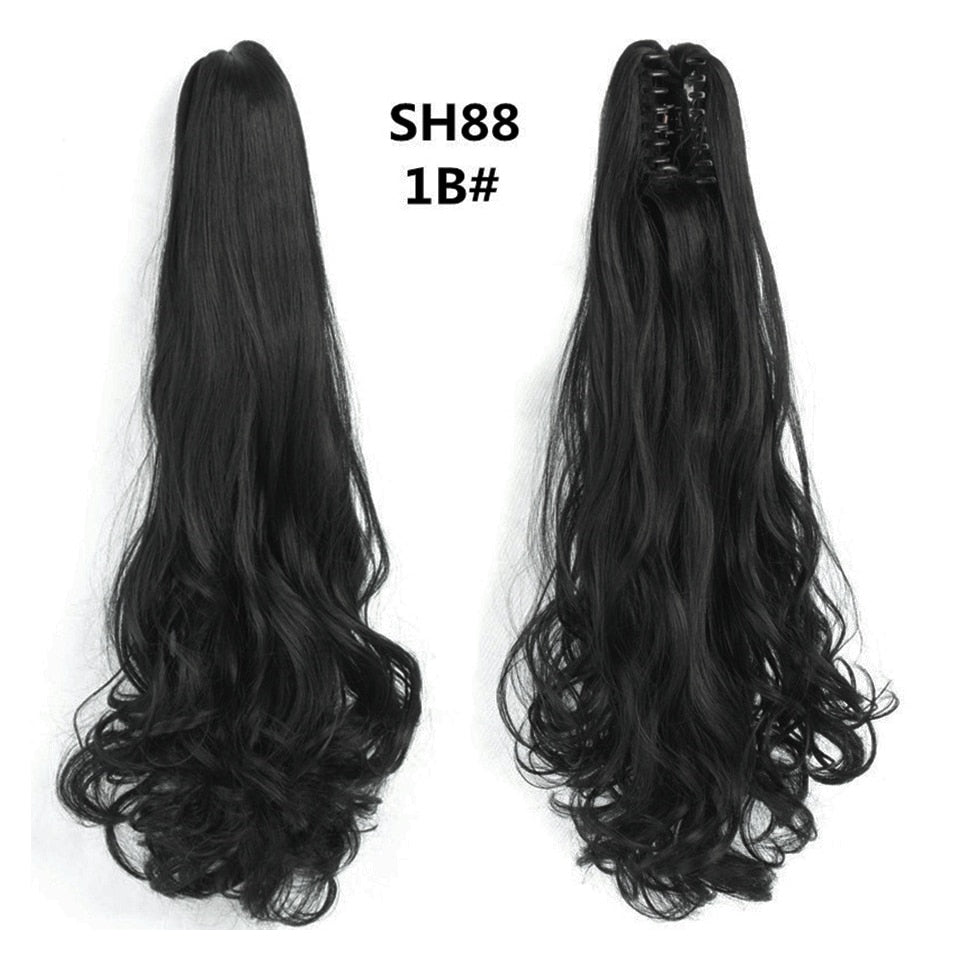 Synthetic Claw Clip Ponytail Extension Wavy Ponytail Long Straight Hair Ponytail Extension Clip Type Ladies Wig