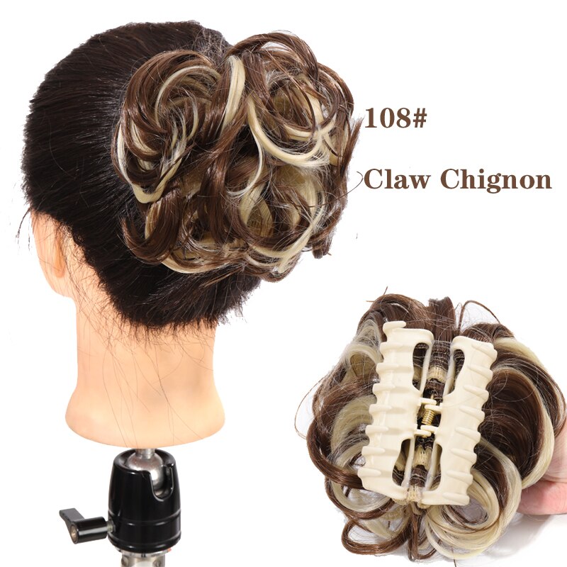 Synthetic Hair Bun Messy Scrunchies Hairpiece Accessories Claw Clip Chignon Curly Fake Hair Elastic Hair Band for Women