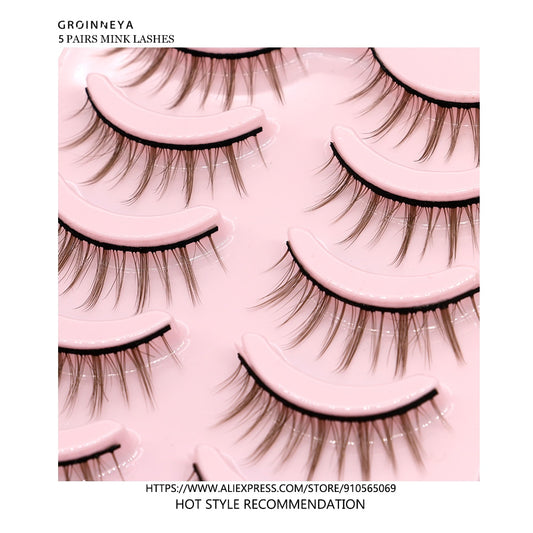 Natural Lashes 5pairs Eyelashes Cosplay 3D Faux Mink Eyelash Wispy Fluffy Soft Extension Hand Made Fake Lash