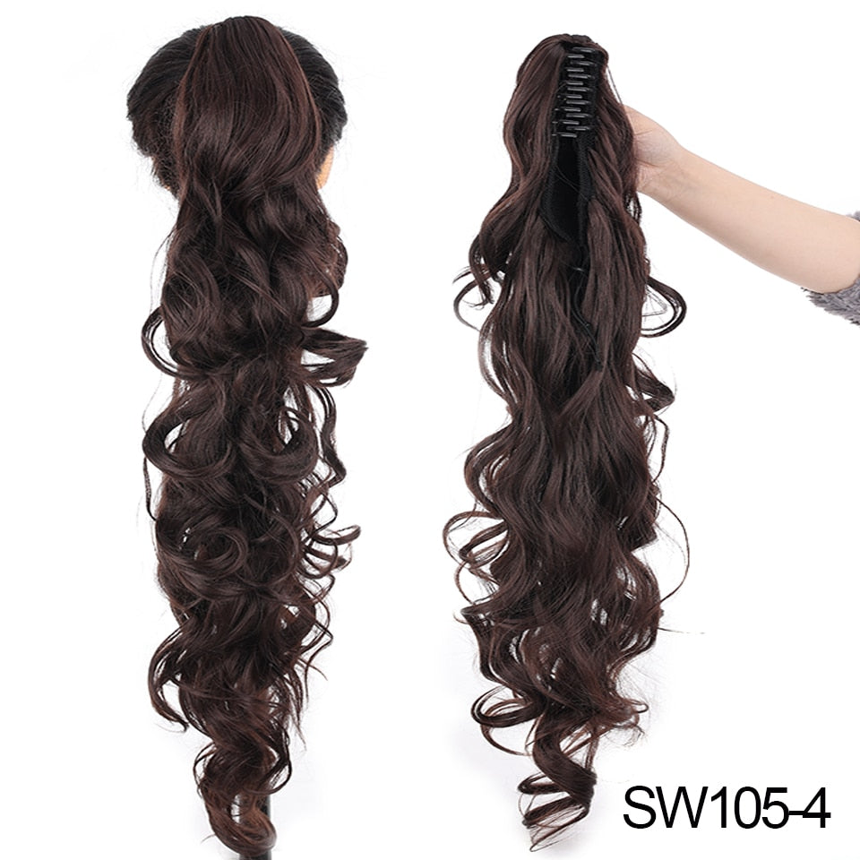 Synthetic Claw Clip Ponytail Extension Wavy Ponytail Long Straight Hair Ponytail Extension Clip Type Ladies Wig