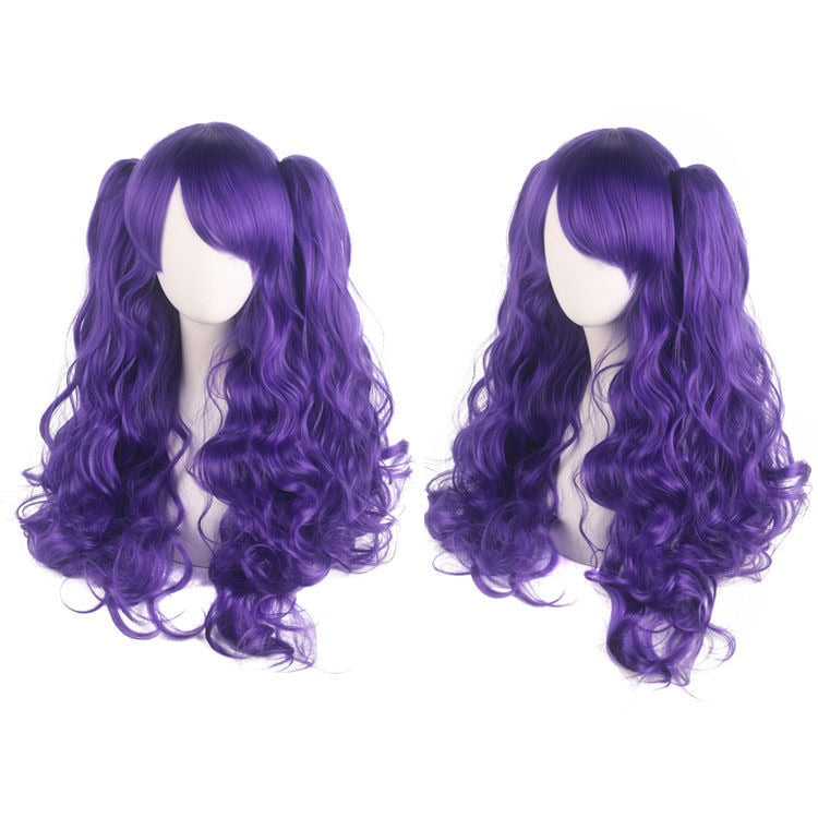 Ladies Long Lolita Double Ponytail Cosplay Synthetic Wig Half Black Half Red Halloween Gold Pink Red Halloween Party Wig