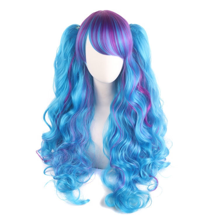 Ladies Long Lolita Double Ponytail Cosplay Synthetic Wig Half Black Half Red Halloween Gold Pink Red Halloween Party Wig