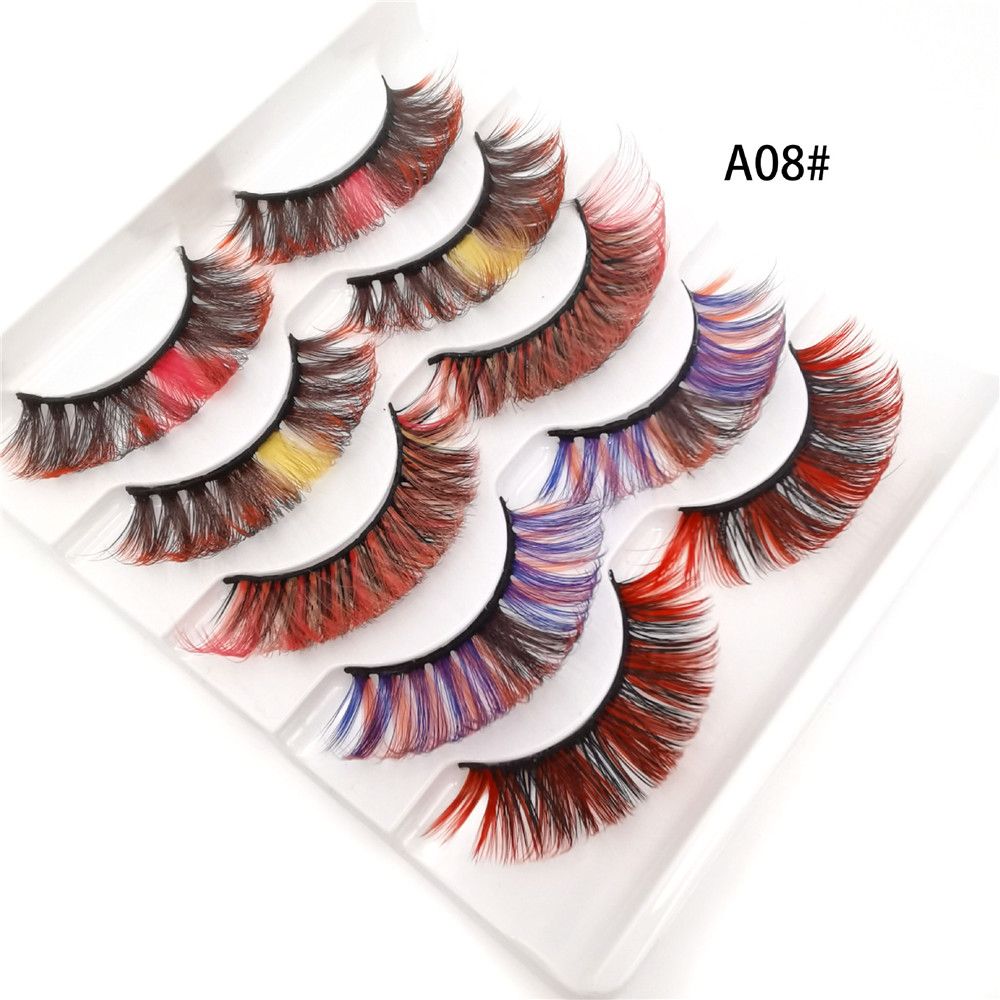 5Pairs Coulorful 3D Mink DD Curl Russian Colorful False Eyelashes Reusable Fluffy Natural Super Volume