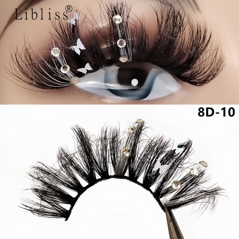 Natural/Long Glitter Shimmery Butterfly Eyelashes 25mm HandMade Full Strip Faux Mink Lashes With Butterflies