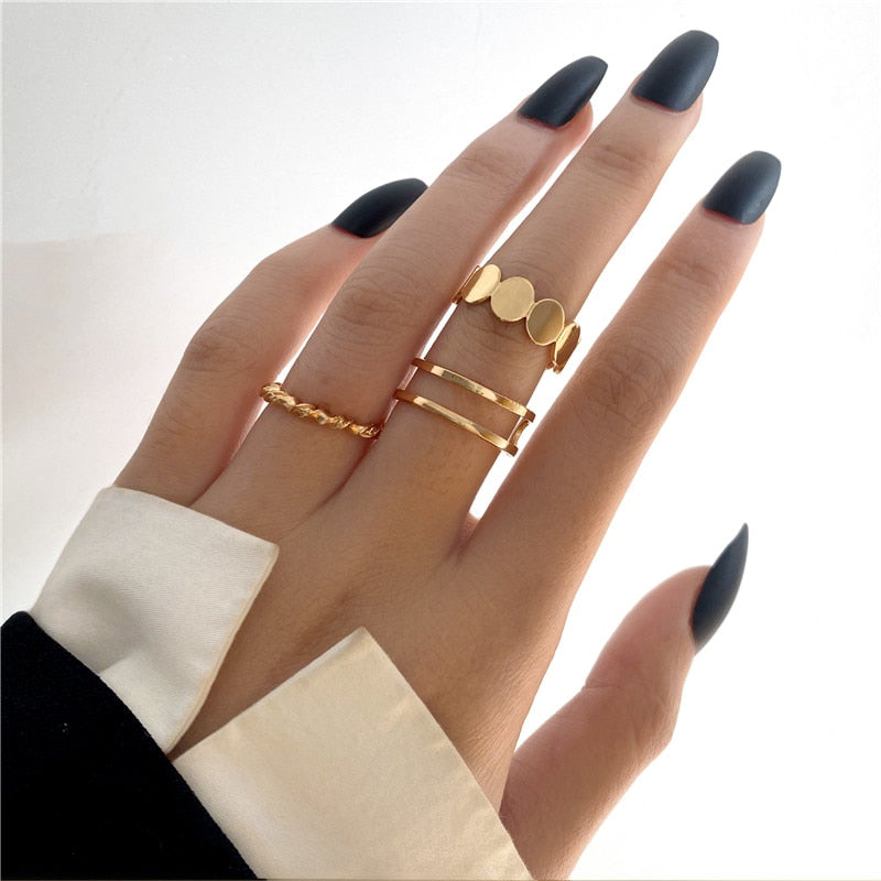 Boho Gold Color 22pcs Heart Rings Set For Women Vintage Geometric Cross Pearl Butterfly Finger Ring Women Jewelry