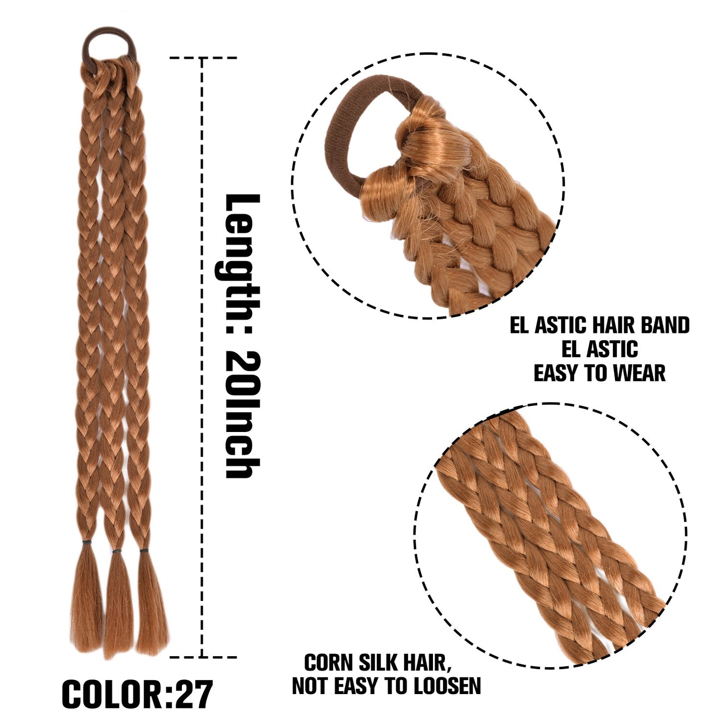 Synthetic Heat Resistant Braided Fishtail Fishbone Drawstring Ponytail Hairpiece Blonde Hair Extensions For Woman