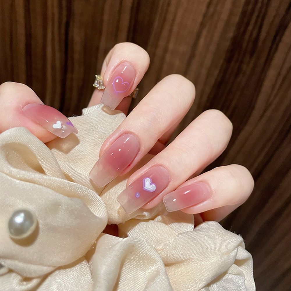 24 Pcs Artificial Wavy Line Long Round Almond False Nails Wearable French Fake Nails Full Cover Nail Tips Press On Nails