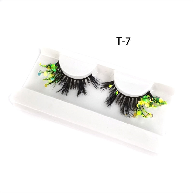 3D Diamond Shiny Fluffy Handmade Faux Mink Dramatic Decoration Eye Dress up EyeLashes Set False Eyelashes Colored Lashes
