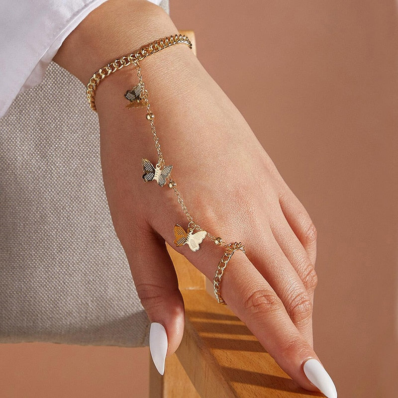 4Pcs/Set Geometric Crystal Charm Bracelets for Women Leaf Bangles Bracelets Set Wrist Chain Boho Bracelet