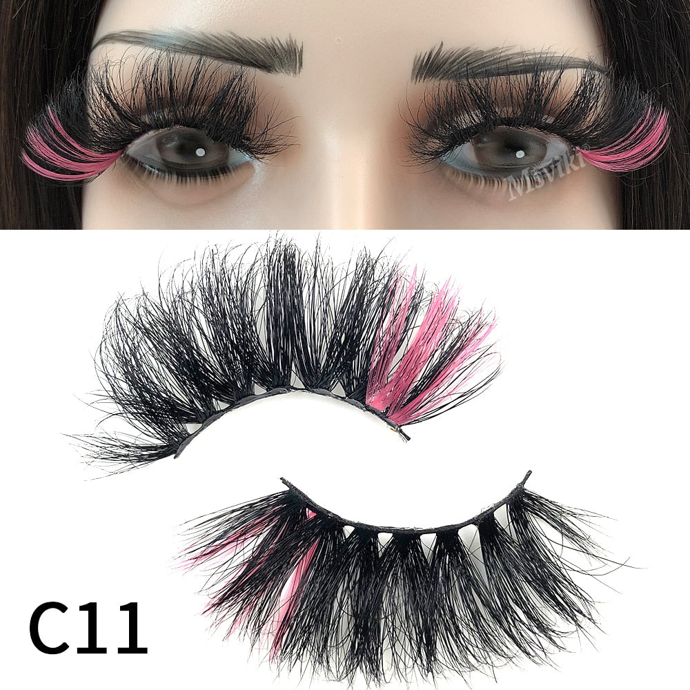 Fluffy 25MM Mink Eyelashes Colored Lashes With Glitter Pink White Red Blue 5D Lashes