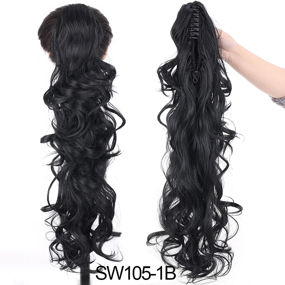 Synthetic Claw Clip Ponytail Extension Wavy Ponytail Long Straight Hair Ponytail Extension Clip Type Ladies Wig