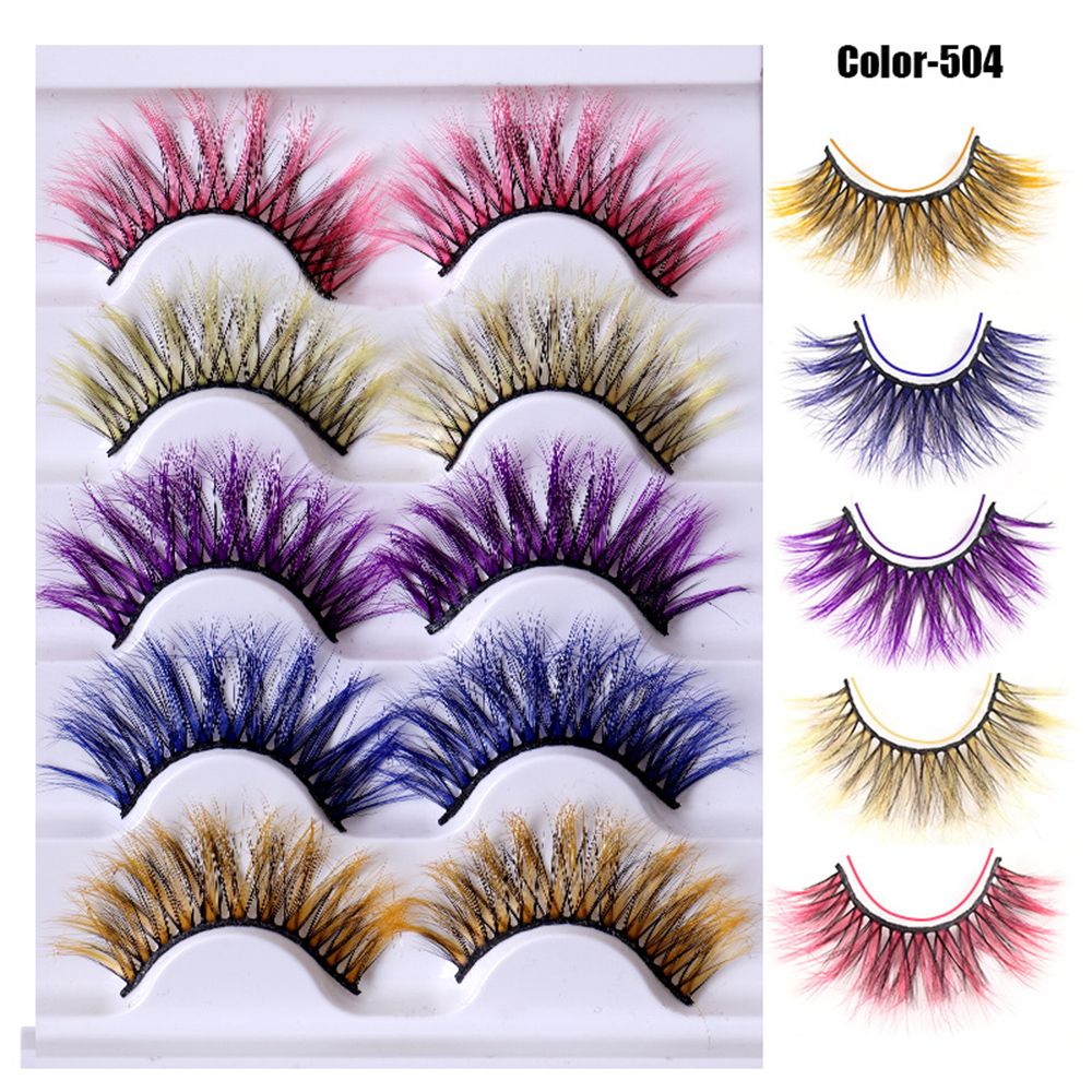 1/5Pairs Eye Lashes Cruelty Free Silk Lace Colored Eyelashes Dramatic Purple/pink/blue Cilias ombre blue eyelashes