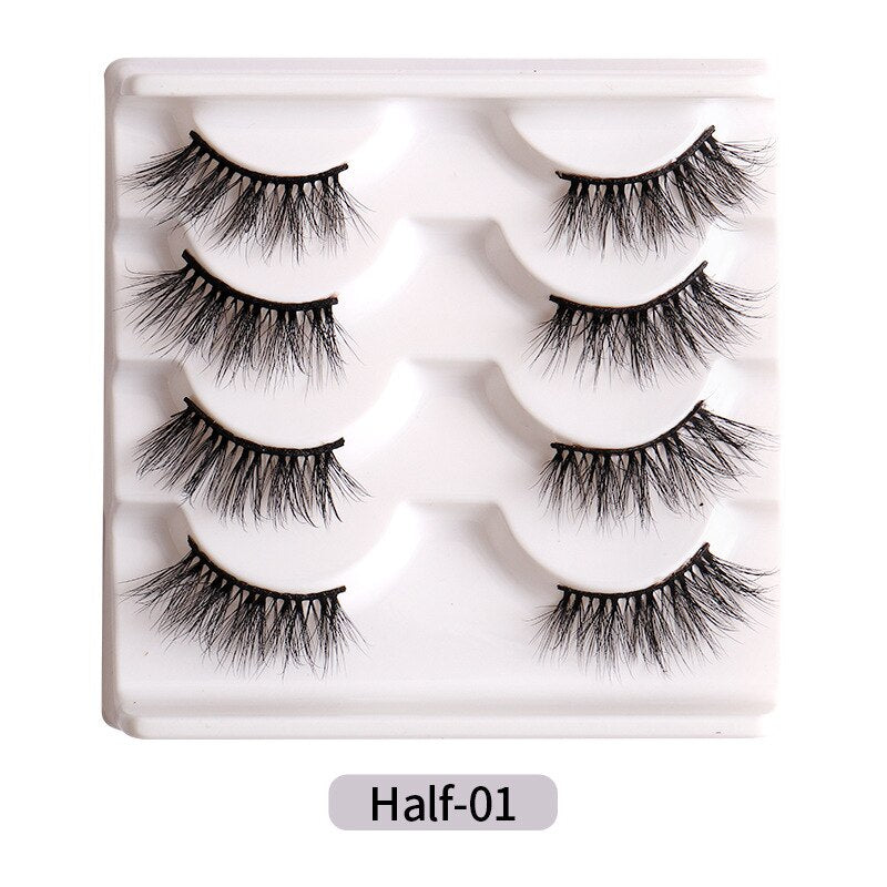 4Pairs Half Lashes 3D False Eyelash Half Mink Eyelash Messy Cross Short Natural Fake Eyelashes Winged Lashes
