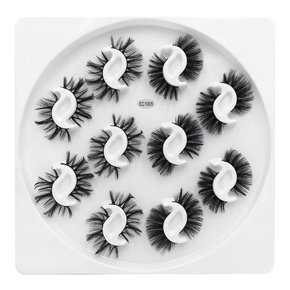 10 Pairs 6D Faux Mink Russian Strip Lashes D Curl Lash Extension 15-25mm Natural Soft Fluffy Eyelashes Reusable