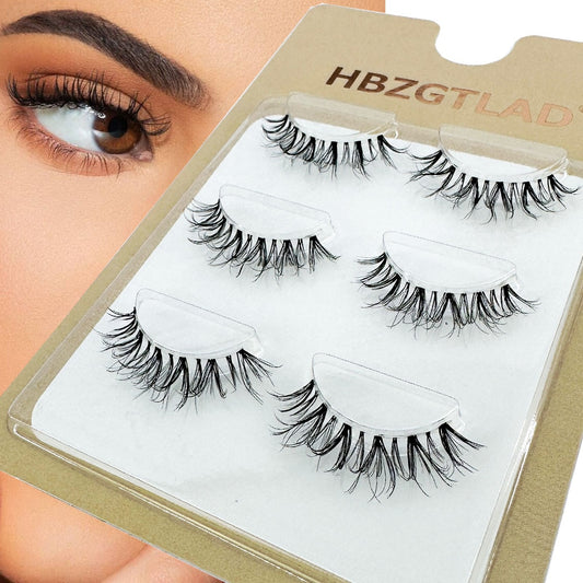 3Pairs 3D mink lashes wispy curly fluffy lashes crisscross mink eyelashes invisible band false lashes Medium volume lashes