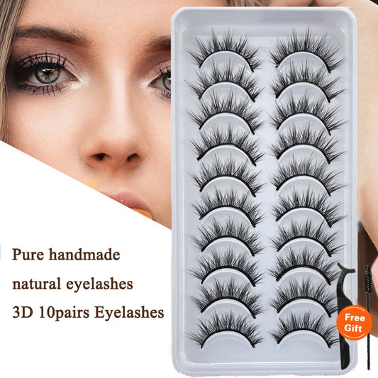 10Pairs 3D Faux Mink Lashes Natural Long Short Full Strip Lashes Soft Plump Eyelashes Extension