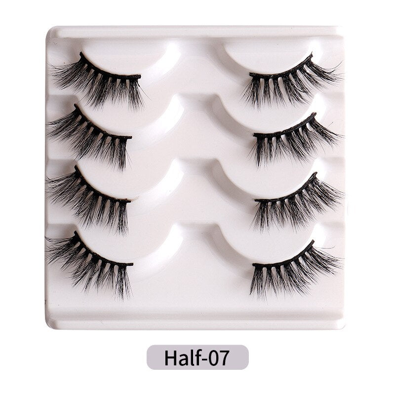 4Pairs Half Lashes 3D False Eyelash Half Mink Eyelash Messy Cross Short Natural Fake Eyelashes Winged Lashes