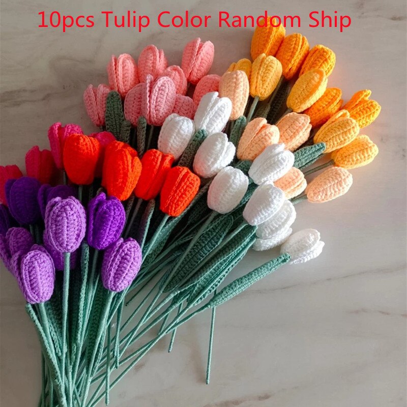 Finished 10pcs Hand-knitted Handmade Yarn Crochet Sunflower Bouquet Decorative Artificial Daisy Flowers Home Decoration