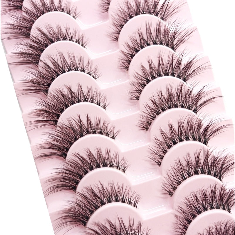 10 Pairs Mink Eyelashes Clear Band Eye Lashes Crisscross Transparent Band False Eyelashes Handmade Dramatic Lashes Upper Lashes