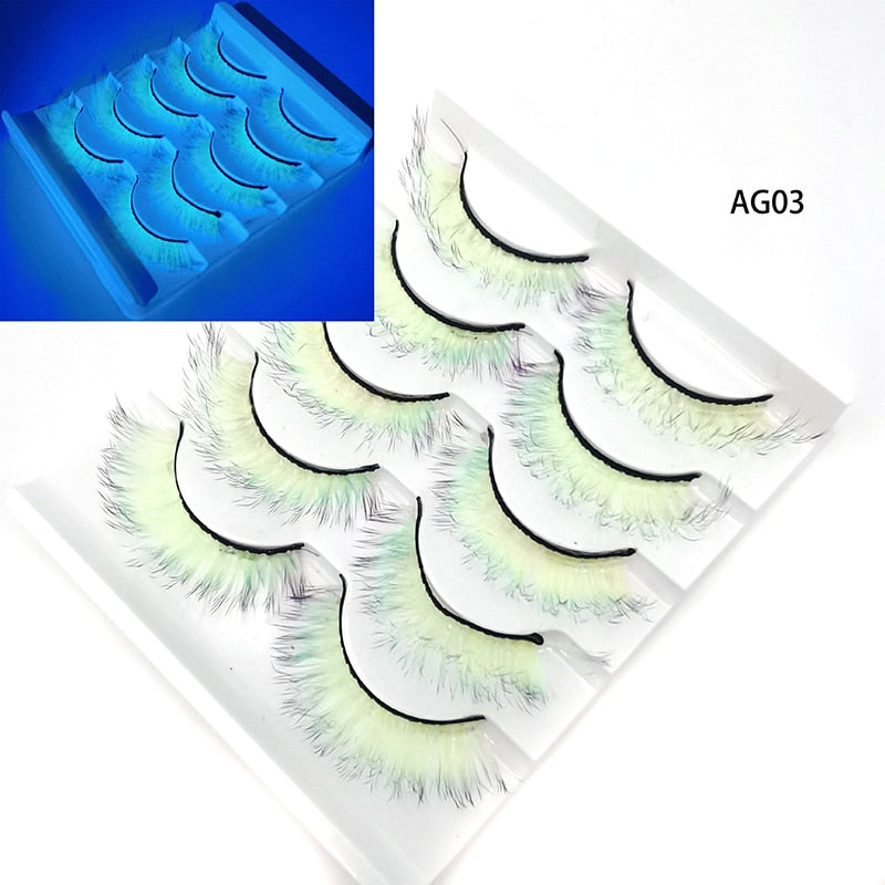 Gradient Color False Eyelashes 5pairs 3D Faux 100% Mink Fake Lashes Hair Fluffy Soft Lash Extension Reusable