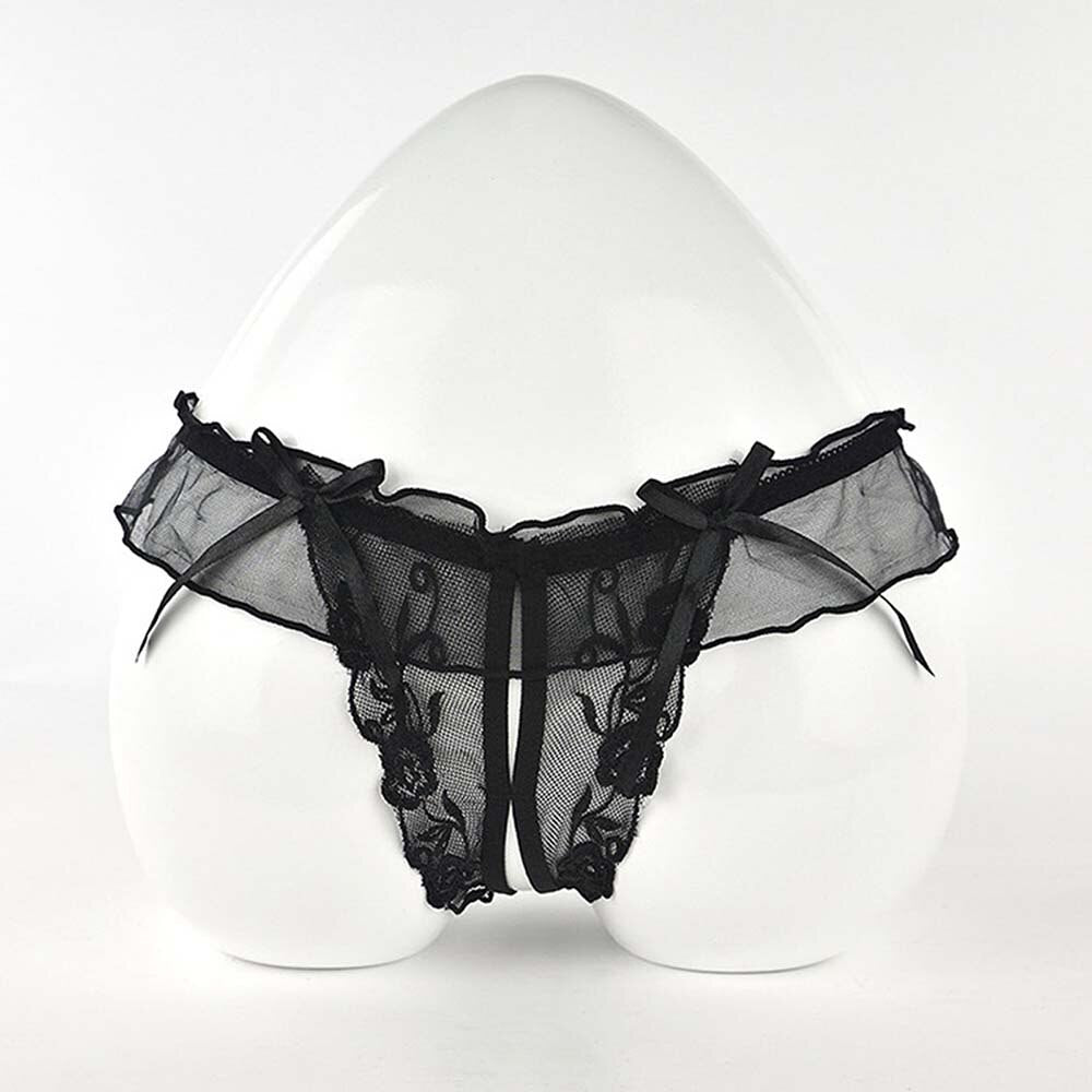 Women Sexy Underwear Lace Floral Open Crotch Briefs Ultra-Thin See Through Erotic Panties Low Waist Underpants