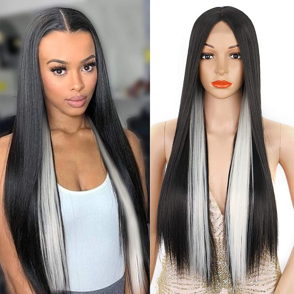 Synthetic Highlights Blonde Wig Long Straight Hair Middle Part Mixed Blonde Wig for Daily