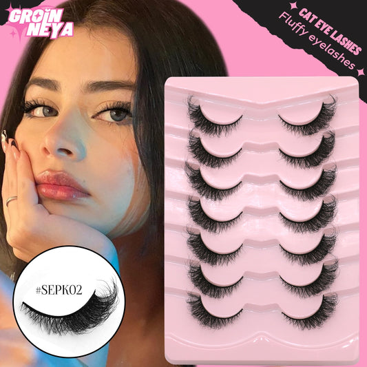 Cat Eye Fluffy lashes Faux Mink Eyelashes Long 5/7 Pairs Fluffy Mink Lashes Dramatic Volume lashes Extension