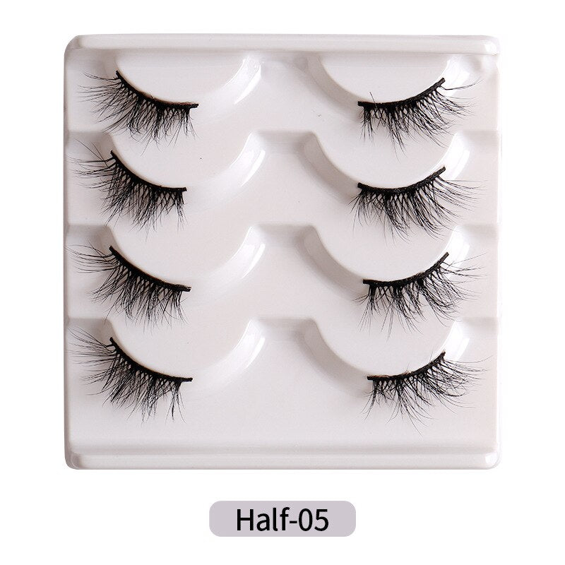 4Pairs Half Lashes 3D False Eyelash Half Mink Eyelash Messy Cross Short Natural Fake Eyelashes Winged Lashes