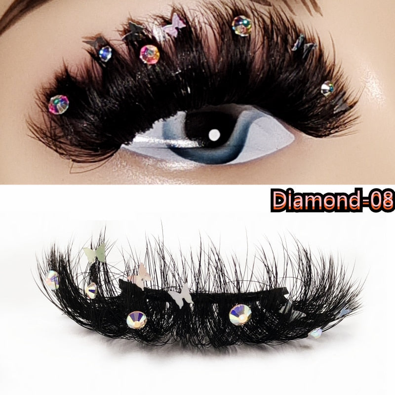 Natural/Long Glitter Shimmery Butterfly Eyelashes 25mm HandMade Full Strip Faux Mink Lashes With Butterflies