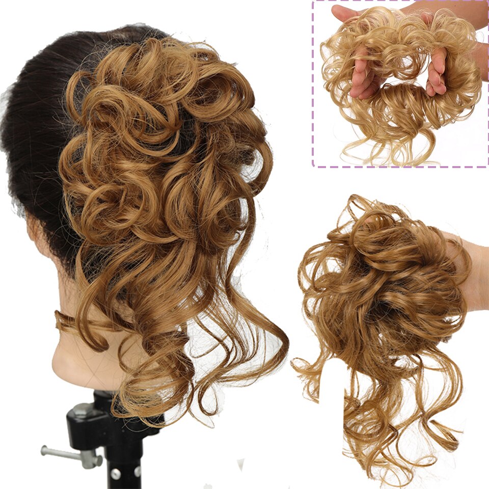 Synthetic Hair Bun Messy Scrunchies Hairpiece Accessories Claw Clip Chignon Curly Fake Hair Elastic Hair Band for Women
