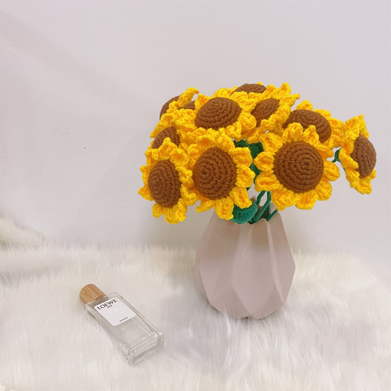 10/5pcs Knitting Flower Sun Flower Fake Flowers Bouquet Decoration Hand-woven Fake Flower Home Creative Decorate