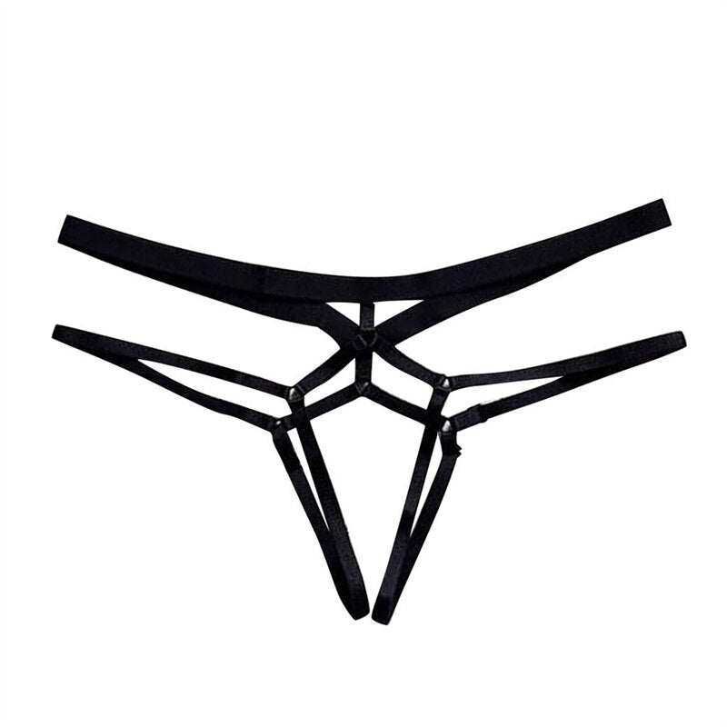 Sexy Women Bandage Hollow Out Thong Panties Lingerie T Back Transparent Lingerie Ladies Open Crotch Toy Panties Underwear