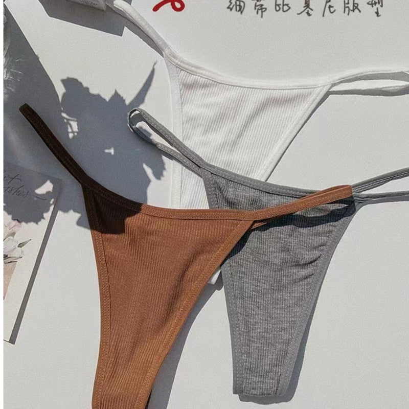 Simple Striped Thin Sexy Thongs Women Underwear Low Waist Traceless Panties Cotton Seamless Briefs