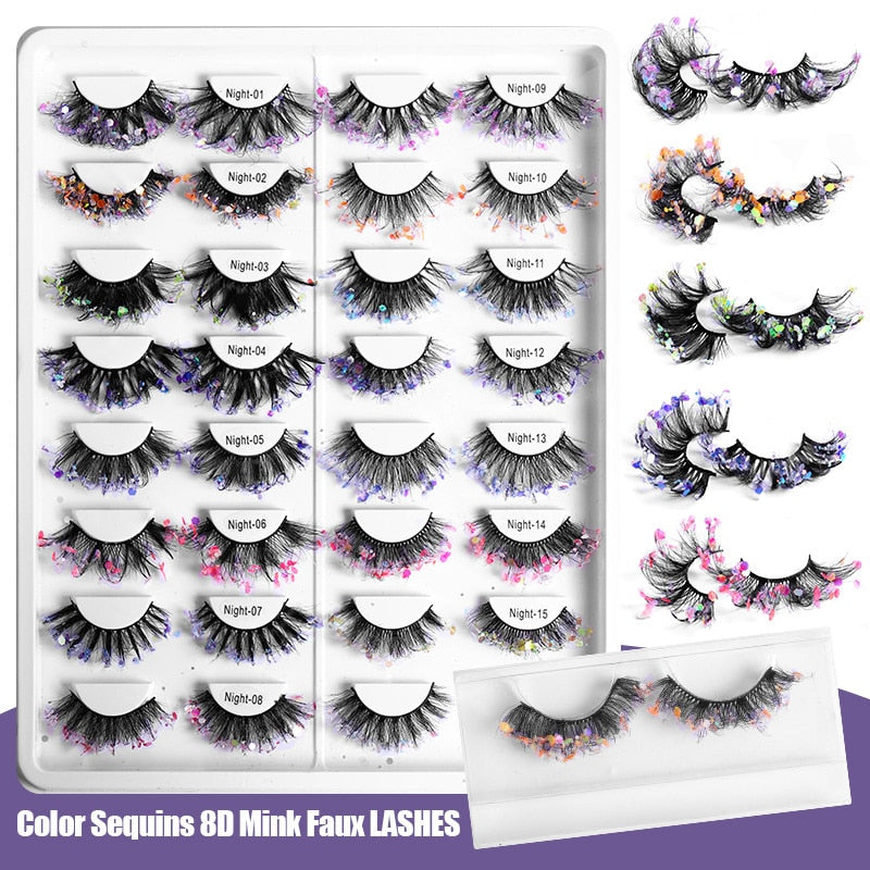 3D Diamond Shiny Fluffy Handmade Faux Mink Dramatic Decoration Eye Dress up EyeLashes Set False Eyelashes Colored Lashes