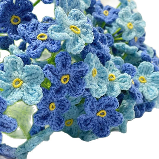 Finished Hand Knit Crochet Forget Me Not Flowers Handmade Flower Bouquet Home Decoration